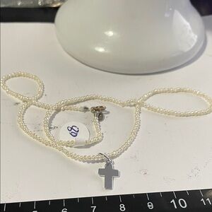 Pearl Necklace with Silver Cross Pendant